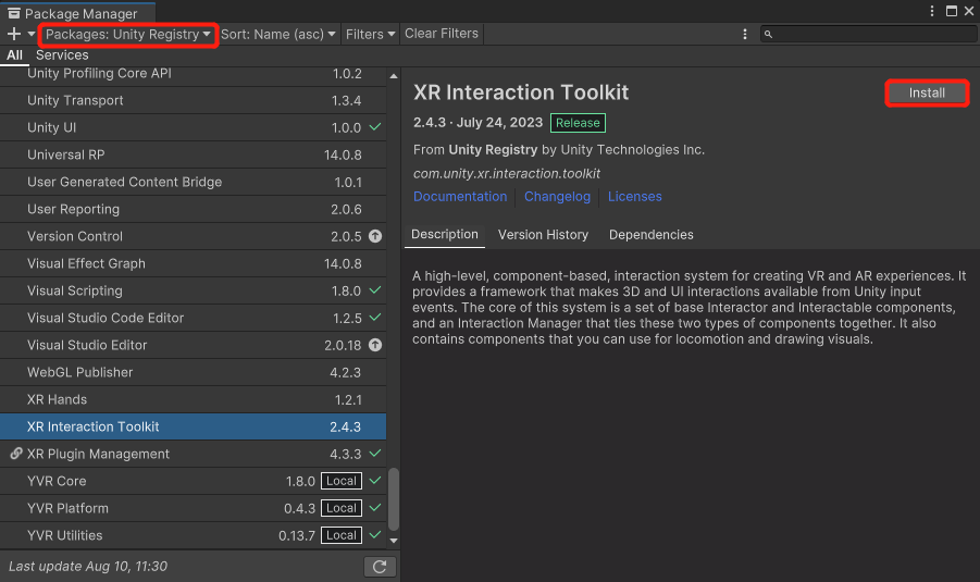 XRInteractionToolkit